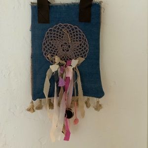 Denim & Burlap Tassle Dream Catcher Shoulder Bag